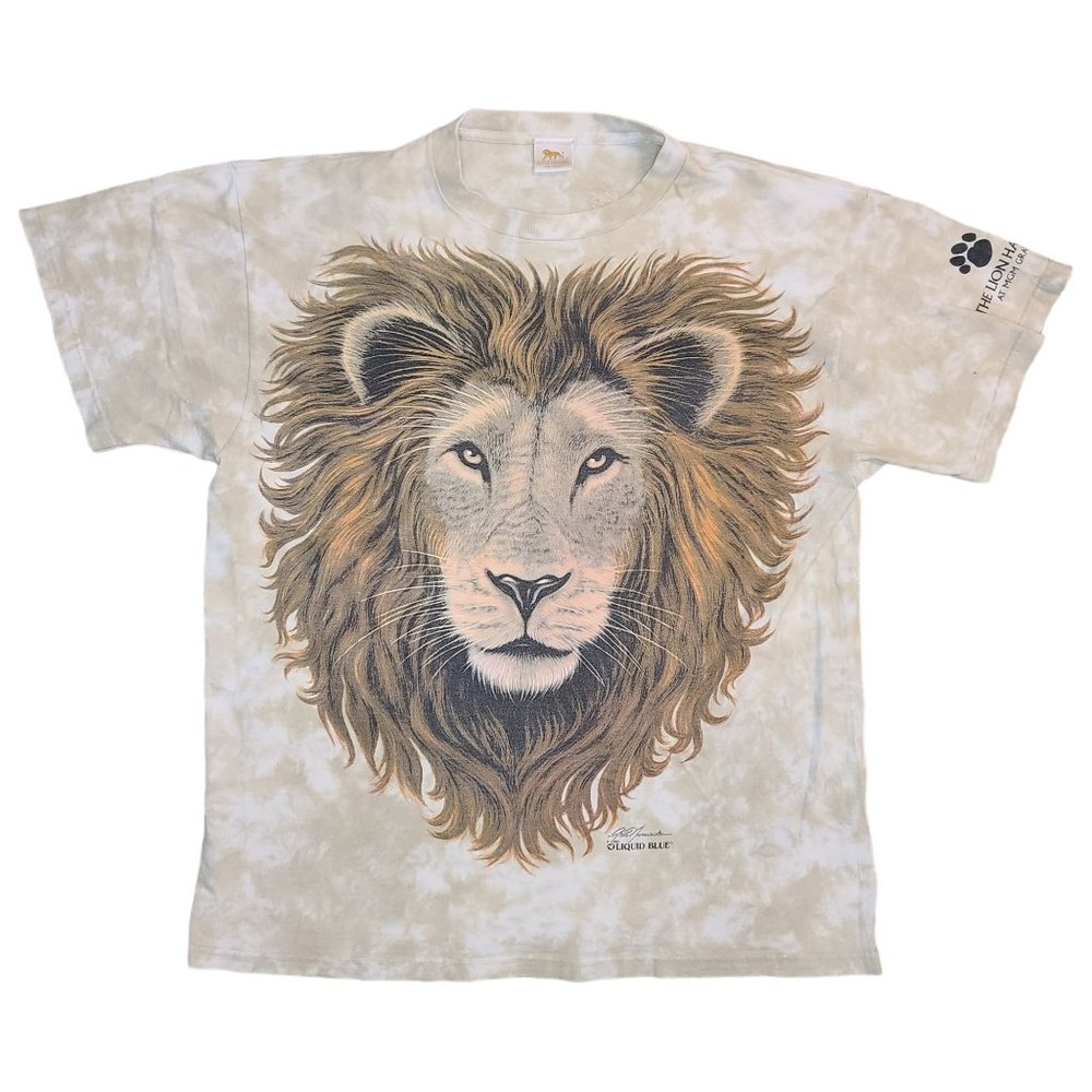 Vintage 1994 The Lion Habitat MGM Grand Liquid Blue Tie Dye Shirt